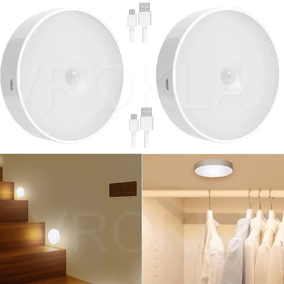 Motion Sensor USB Charging LED Wireless Round Wall Light (White)